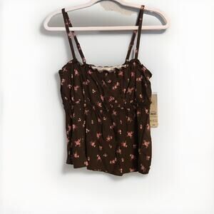 No Boundaries Small Woven‎ Top Bitter Chocolate Combo Brown Floral Boho Hippie